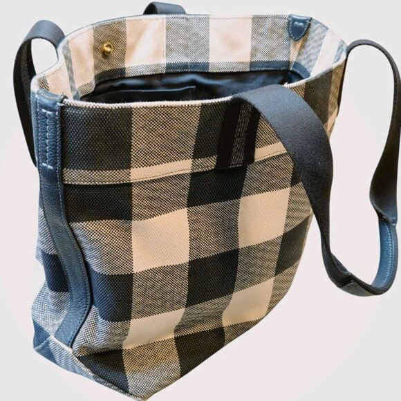 Coach Buffalo Plaid City Tote Blue White Large Canvas Bag Double Handles Large - Picture 4 of 11